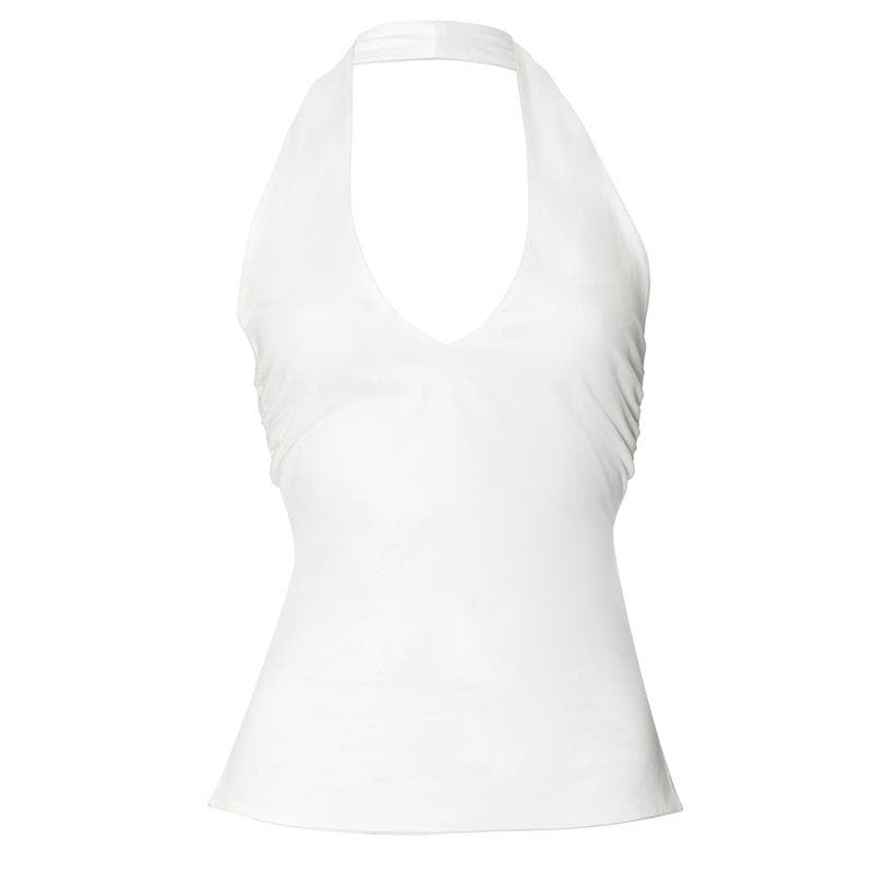 Riga mara baya mara baya ta Halter v wuya mai ruched | Kayan Biki na Mata