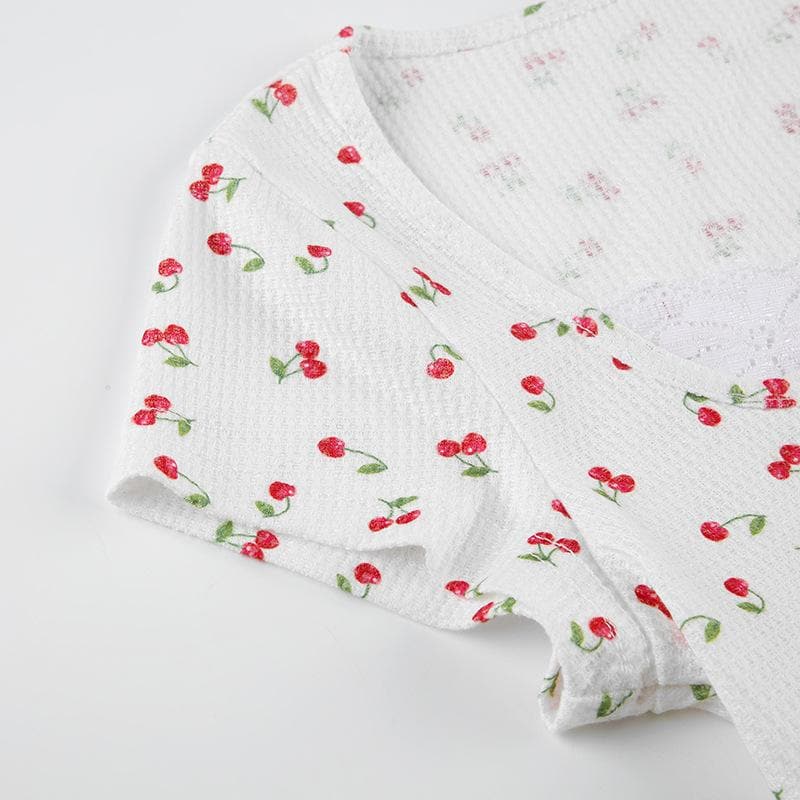 Riga mai laushi da aka yi da ceri mai siffar bowknot hem hem top | Kayan Biki na Mata