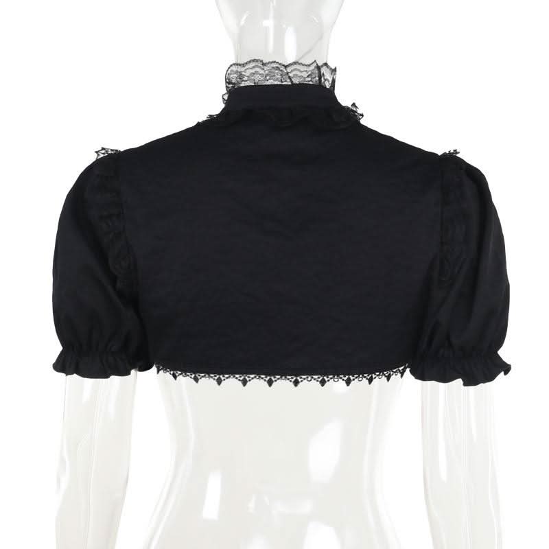 Puff sleeve lace hem button shrug top  | Festival Outfits Women
