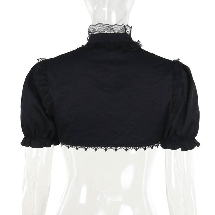 Puff sleeve lace hem button shrug top  | Festival Outfits Women