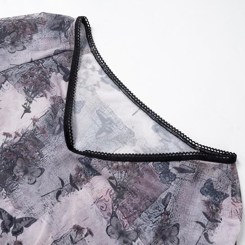 Dogon hannun riga mai sheƙi da aka buga da malam buɗe ido | Kayan Biki na Mata