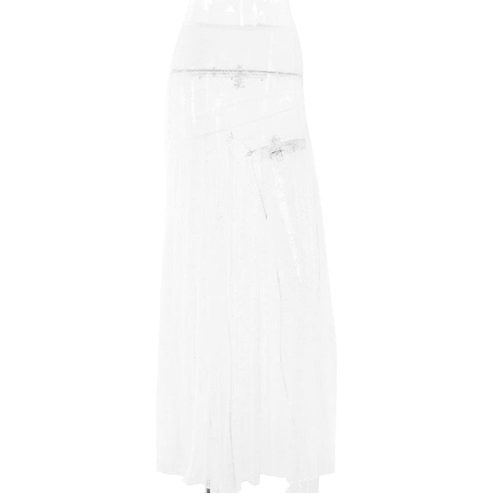 Lace see through solid stitch maxi skirt  | Festival Outfits Women