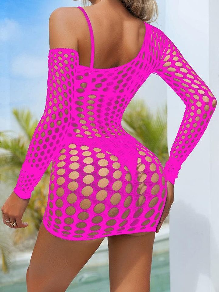 Long sleeve one shoulder net irregular mini dress  | Festival Outfits Women