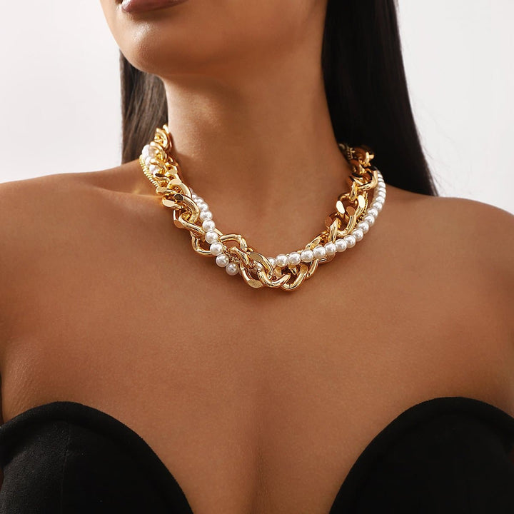 Faux pearl layered metal chain necklace  | Festival Outfits Women