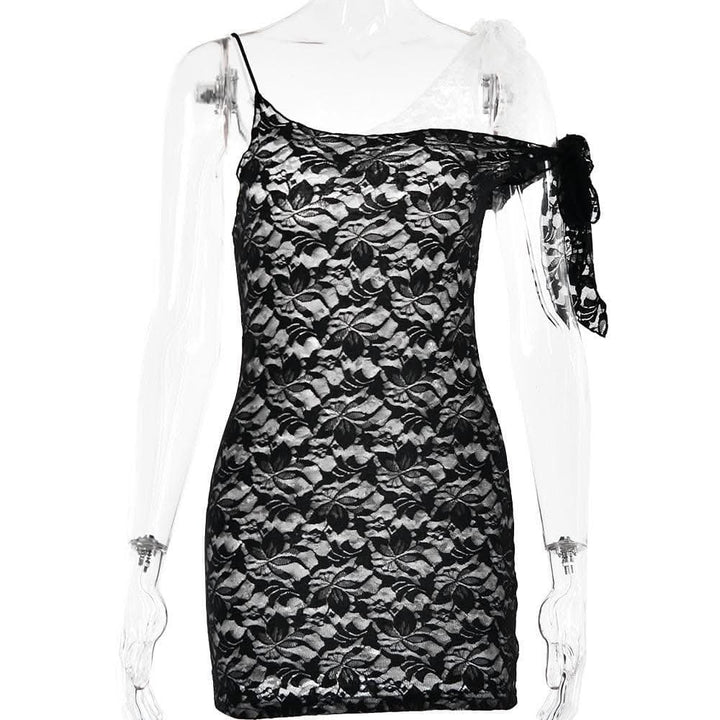Lace contrast irregular self tie backless mini dress-final-sale  | Festival Outfits Women