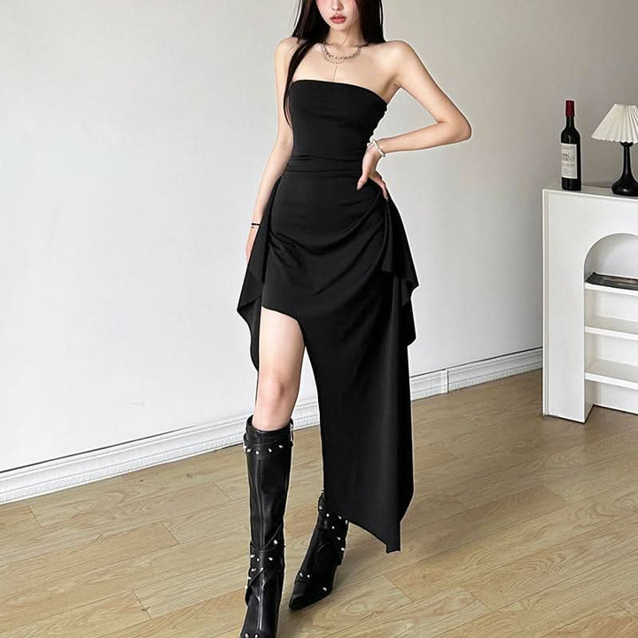 Irregular backless solid tube midi dress  | Festival Outfits Women