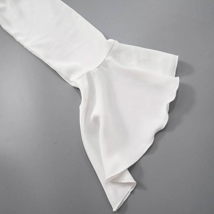 Long flared sleeve ruched ruffle button solid top-final-sale  | Festival Outfits Women