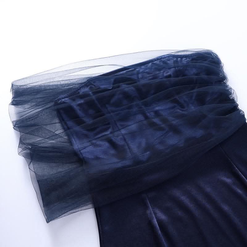 One shoulder irregular mesh ruched slit midi dress-final-sale  | Festival Outfits Women