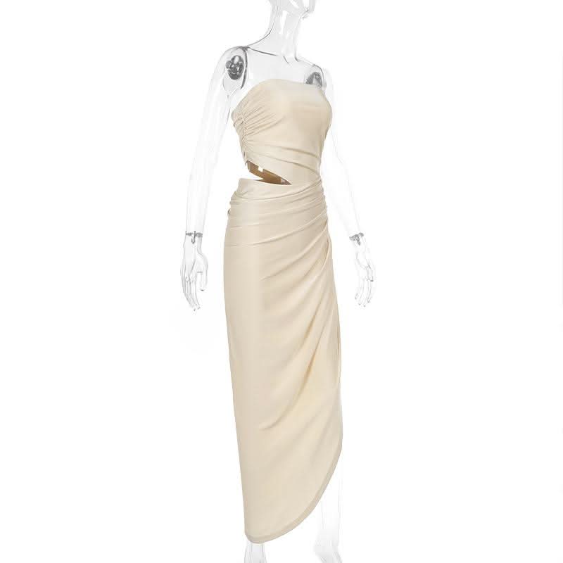 Ruched irregular hollow out solid tube cut out maxi dress  | Festival Outfits Women