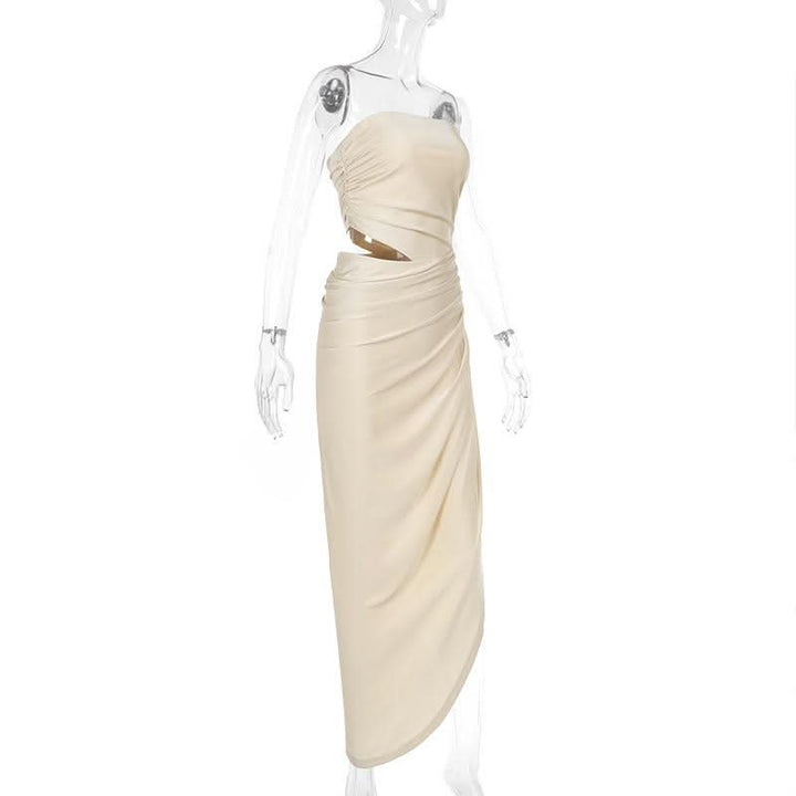Ruched irregular hollow out solid tube cut out maxi dress  | Festival Outfits Women