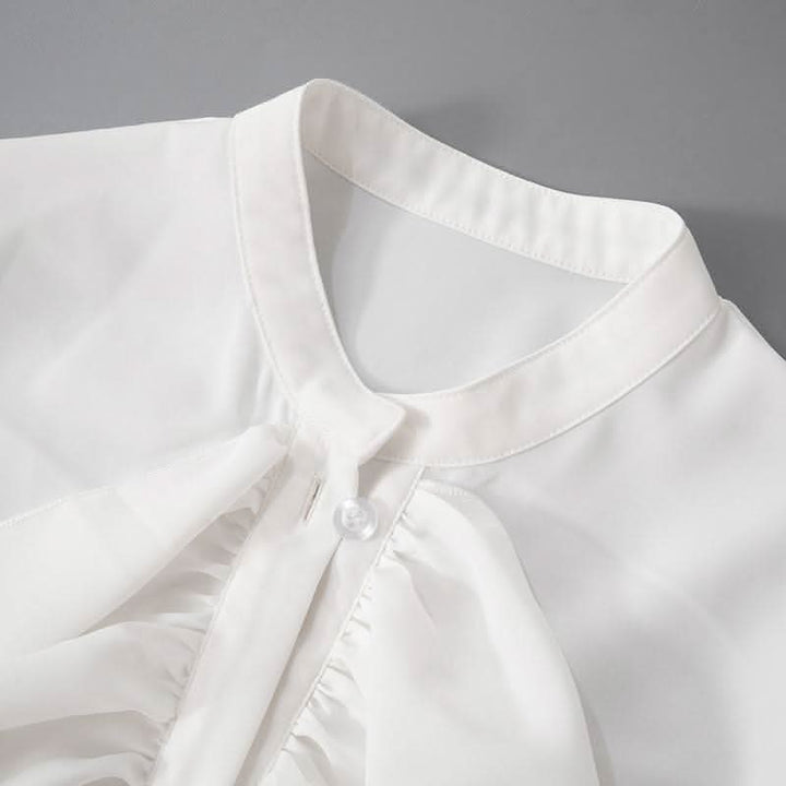 Long flared sleeve ruched ruffle button solid top-final-sale  | Festival Outfits Women