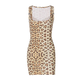 Square neck leopard print mini dress  | Festival Outfits Women  | Leopard Print Mini Dress
