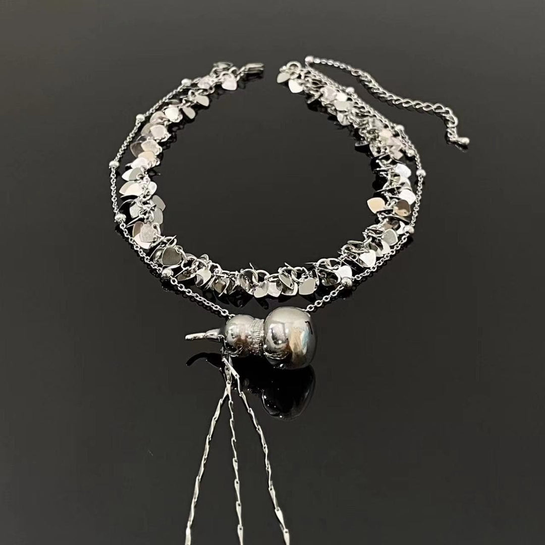 Gourd pendant glitter metal chain 2 pcs choker necklace  | Festival Outfits Women