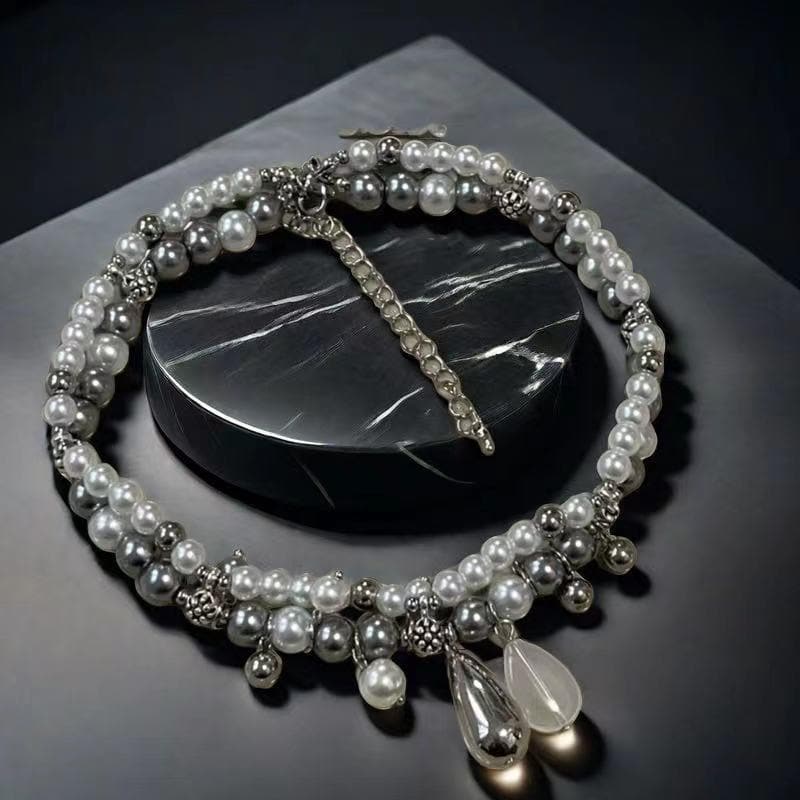 Layered faux pearl pendant choker necklace  | Festival Outfits Women