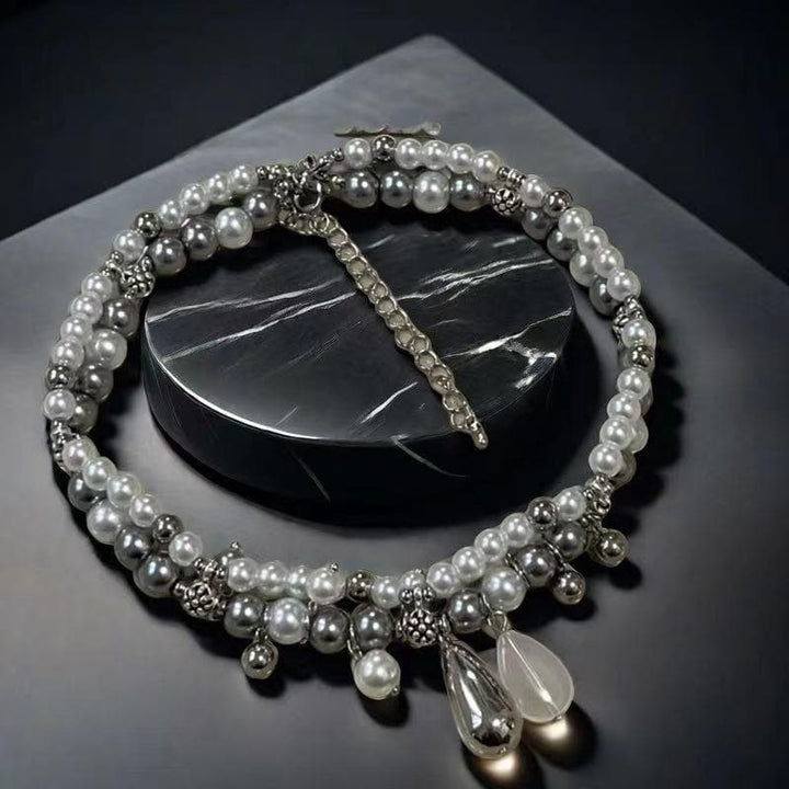 Layered faux pearl pendant choker necklace  | Festival Outfits Women