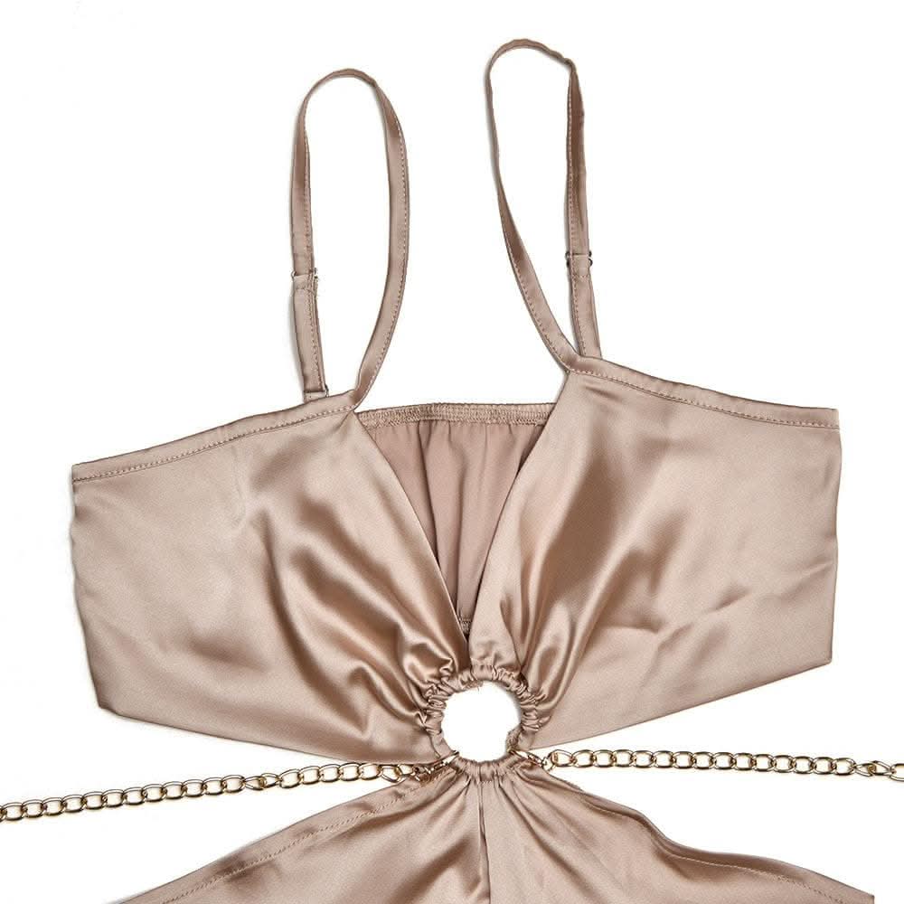 Ruched solid o ring v neck satin hollow out cami jumpsuit-final-sale  | Festival Outfits Women