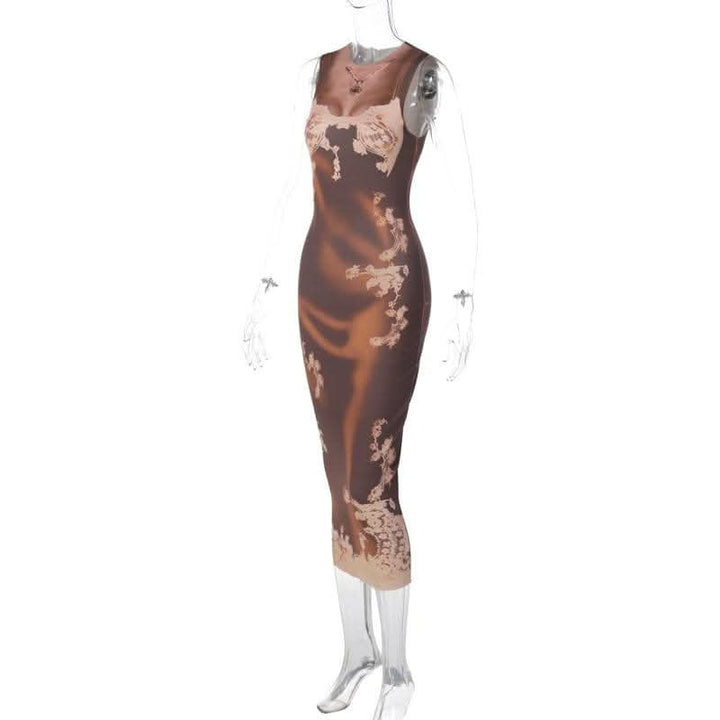 Flower print contrast sleeveless crewneck midi dress-final-sale  | Festival Outfits Women