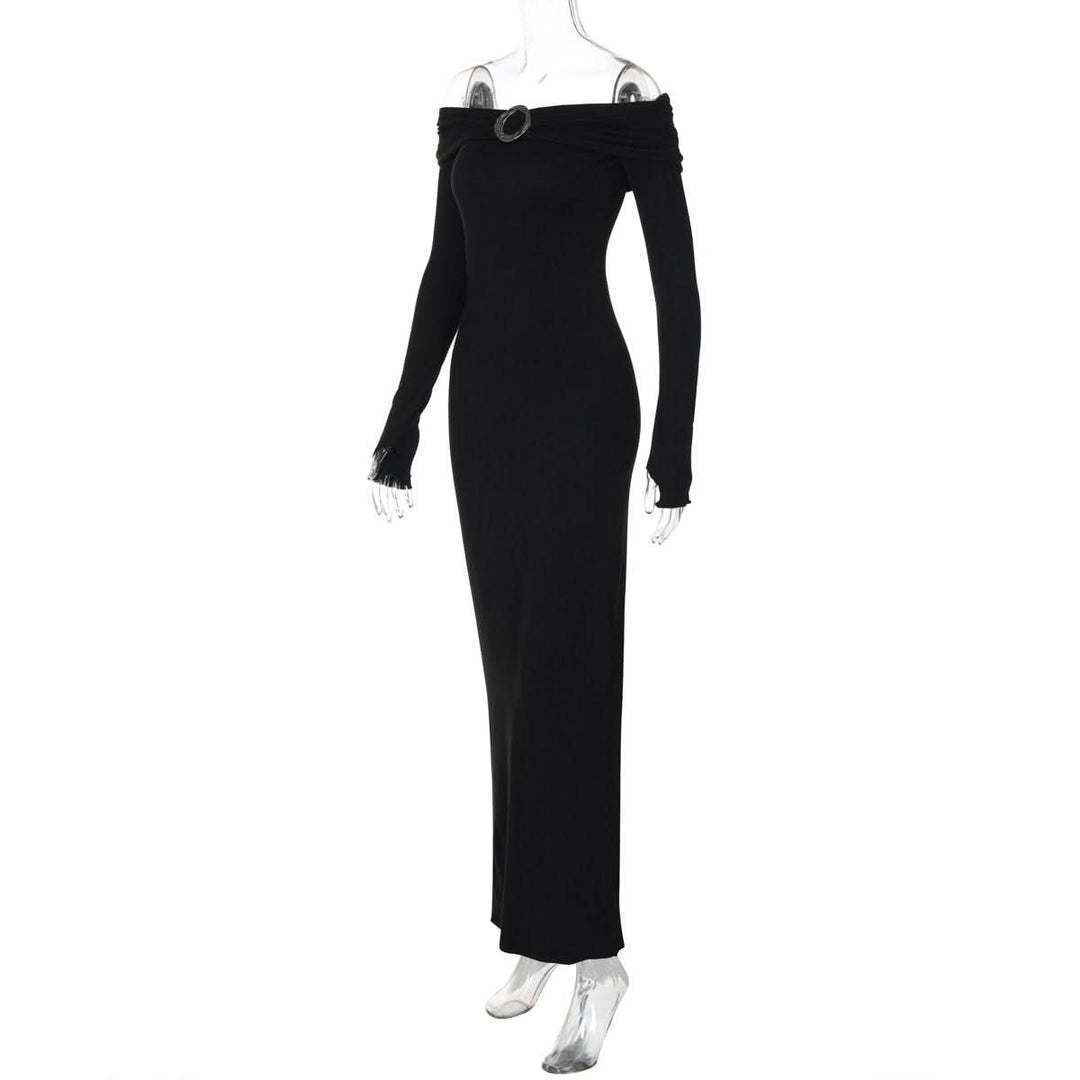 Off shoulder long sleeve slit o ring maxi dress  | Festival Outfits Women