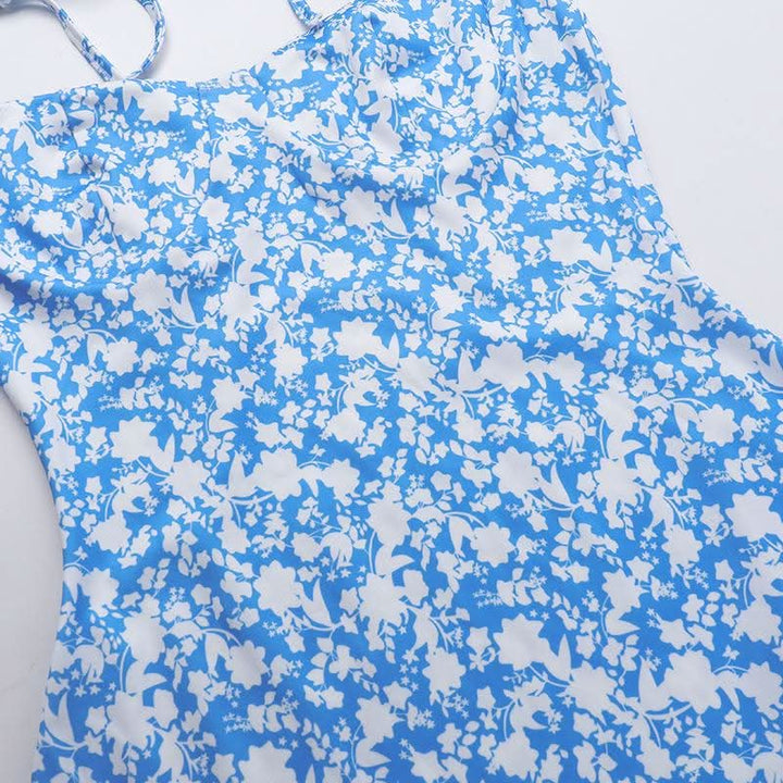 Self tie flower print backless cami mini dress  | Festival Outfits Women