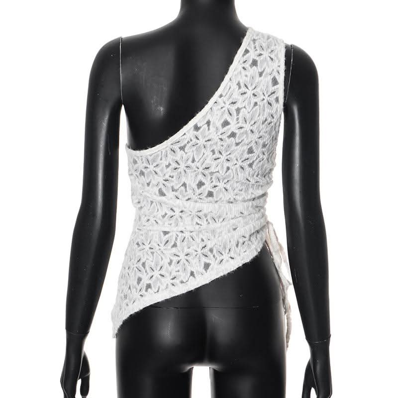 One shouler drawstring lace fluffy top  | Festival Outfits Women
