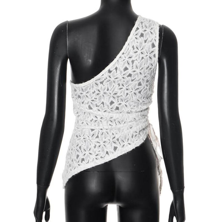 One shouler drawstring lace fluffy top  | Festival Outfits Women