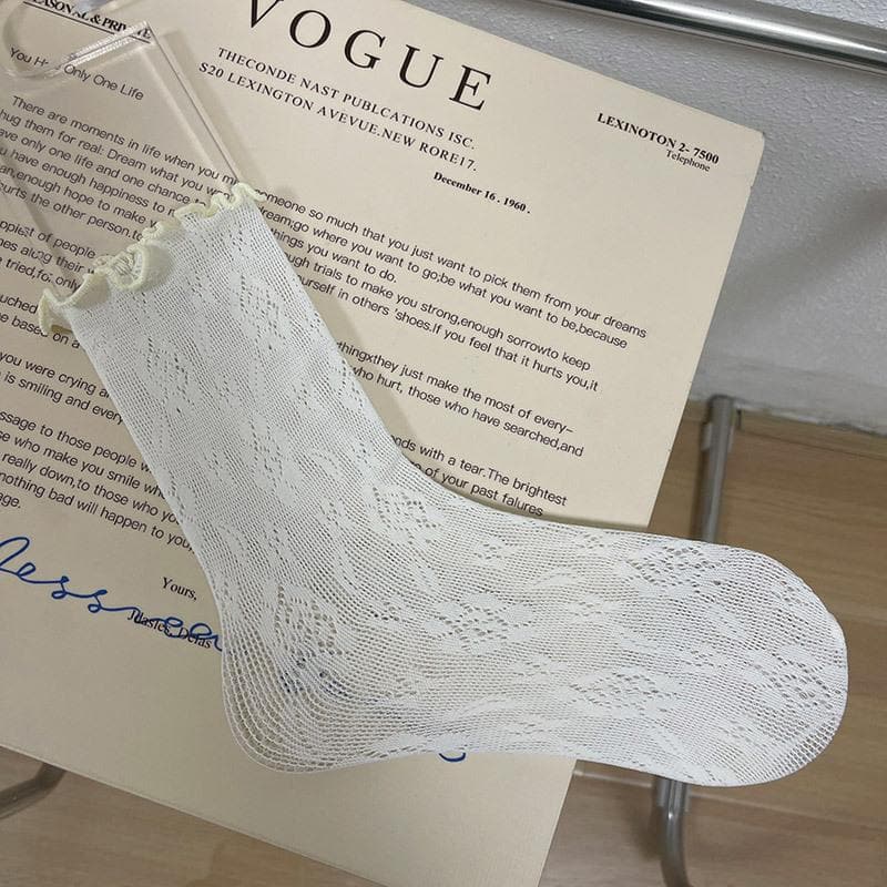 Ruffle hollow out lace solid socks  | Festival Outfits Women