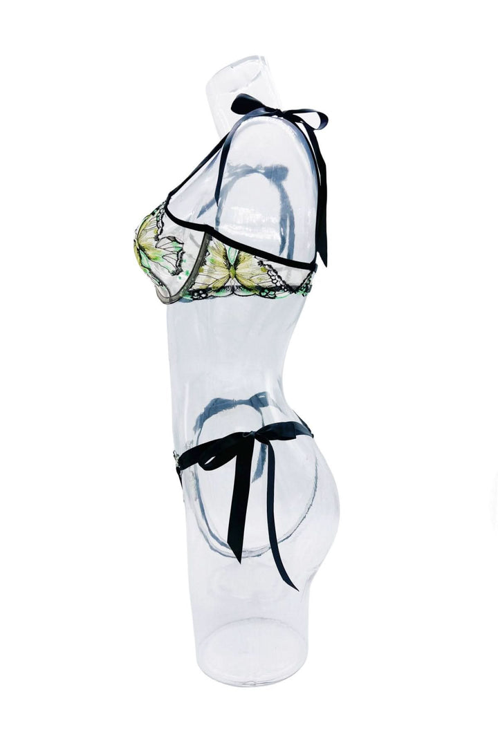 Sweetheart neck butterfly embroidery lingerie set  | Festival Outfits Women