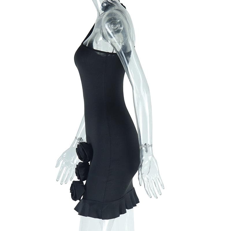 One shoulder irregular flower applique ruffle mini dress  | Festival Outfits Women