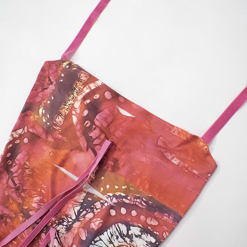 Halter self tie ruched hollow out print cut out mini dress-final-sale