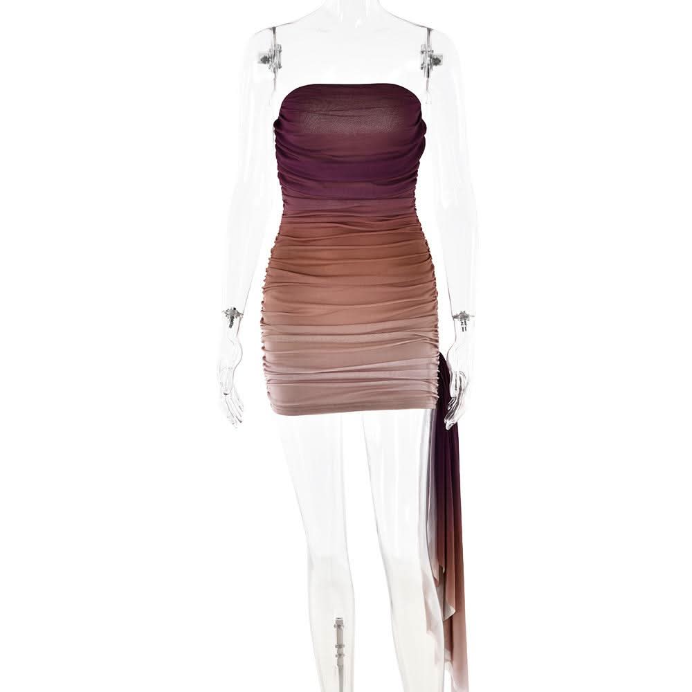 mesh dress for festival Ruched gradient mesh backless tube mini dress