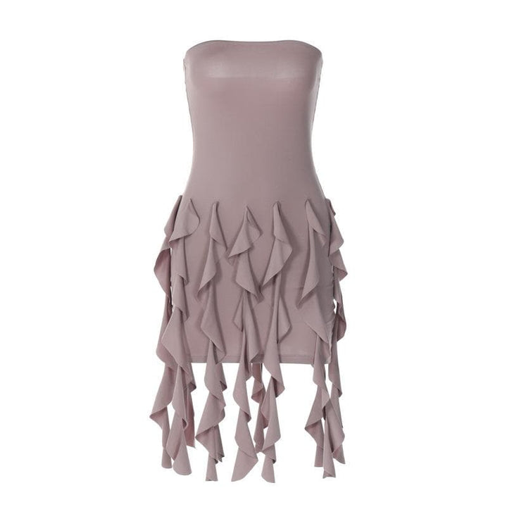 Ruffle backless sleeveless solid tube mini dress  | Festival Outfits Women