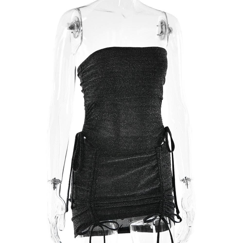 Drawstring textured backless solid bodysuit mini skirt set-final-sale  | Festival Outfits Women