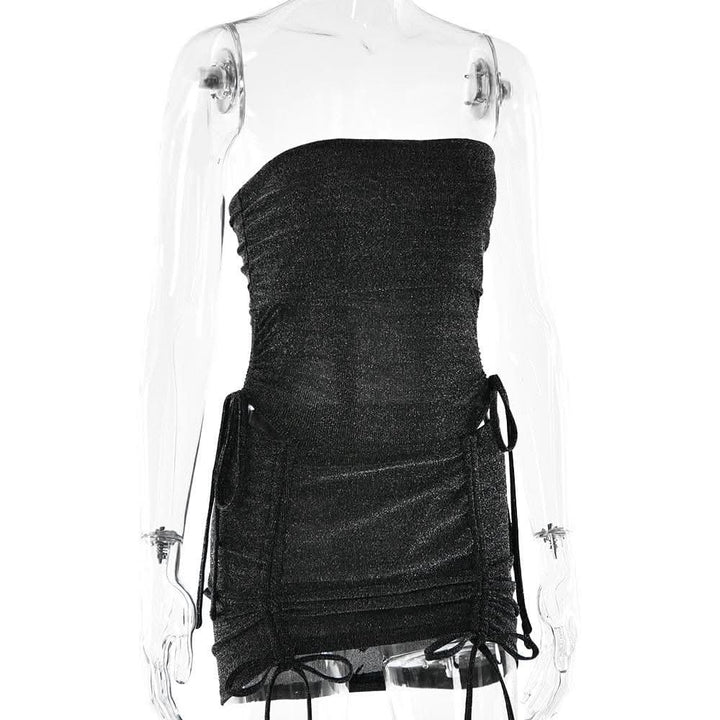 Drawstring textured backless solid bodysuit mini skirt set-final-sale  | Festival Outfits Women