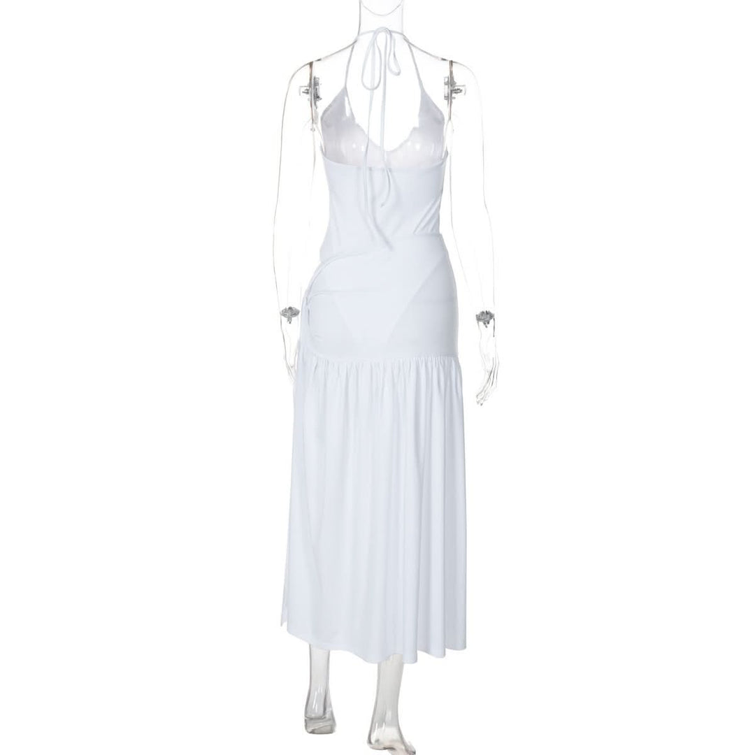 Halter v neck knotted slit maxi skirt set  | Festival Outfits Women
