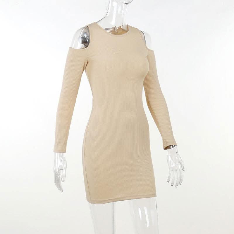 Long sleeve solid hollow out lace up self tie cut out mini dress-final-sale  | Festival Outfits Women
