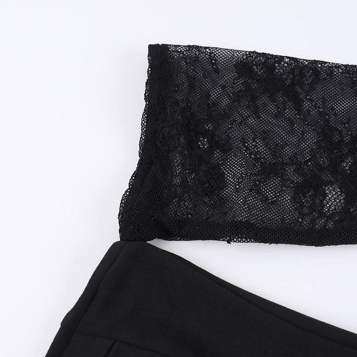 One shoulder long sleeve patchwork lace top  | Festival Outfits Women
