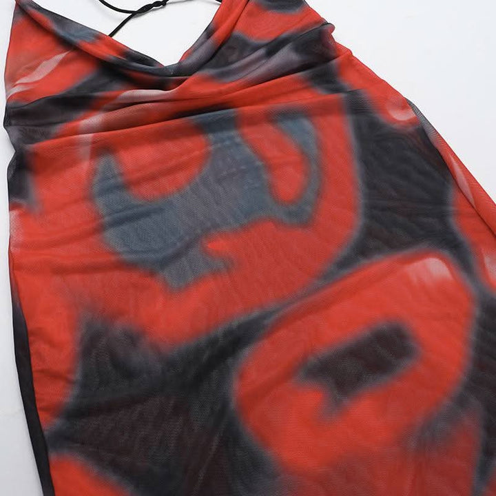 Cowl neck sheer mesh print spaghetti strap maxi dress  | Festival Outfits Women