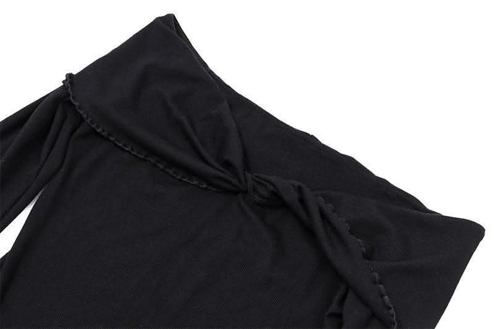 Long sleeve ruffle off shoulder solid ruched mini dress-final-sale  | Festival Outfits Women