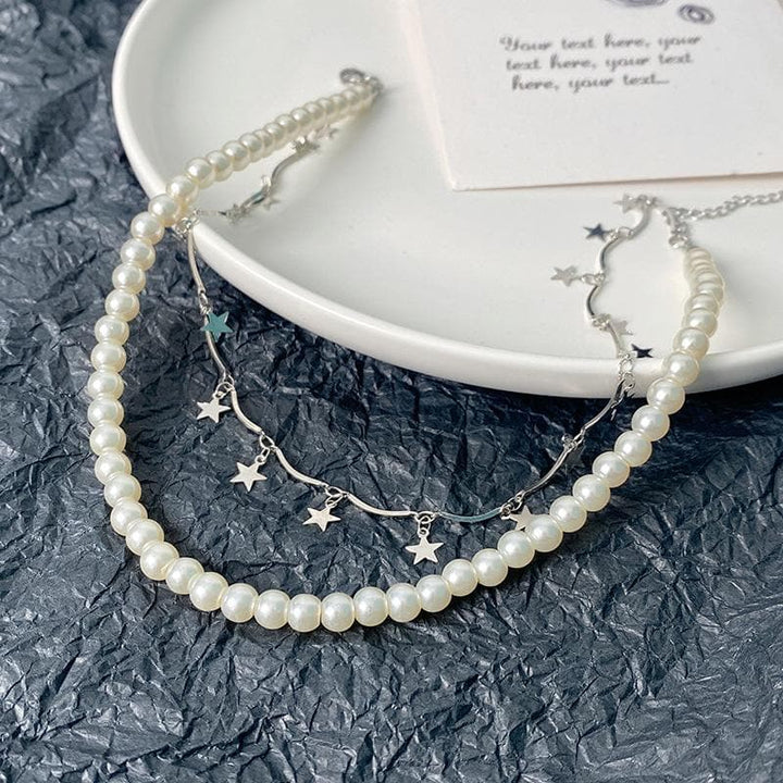 Faux pearl layered tassels choker necklace  | Festival Outfits Women
