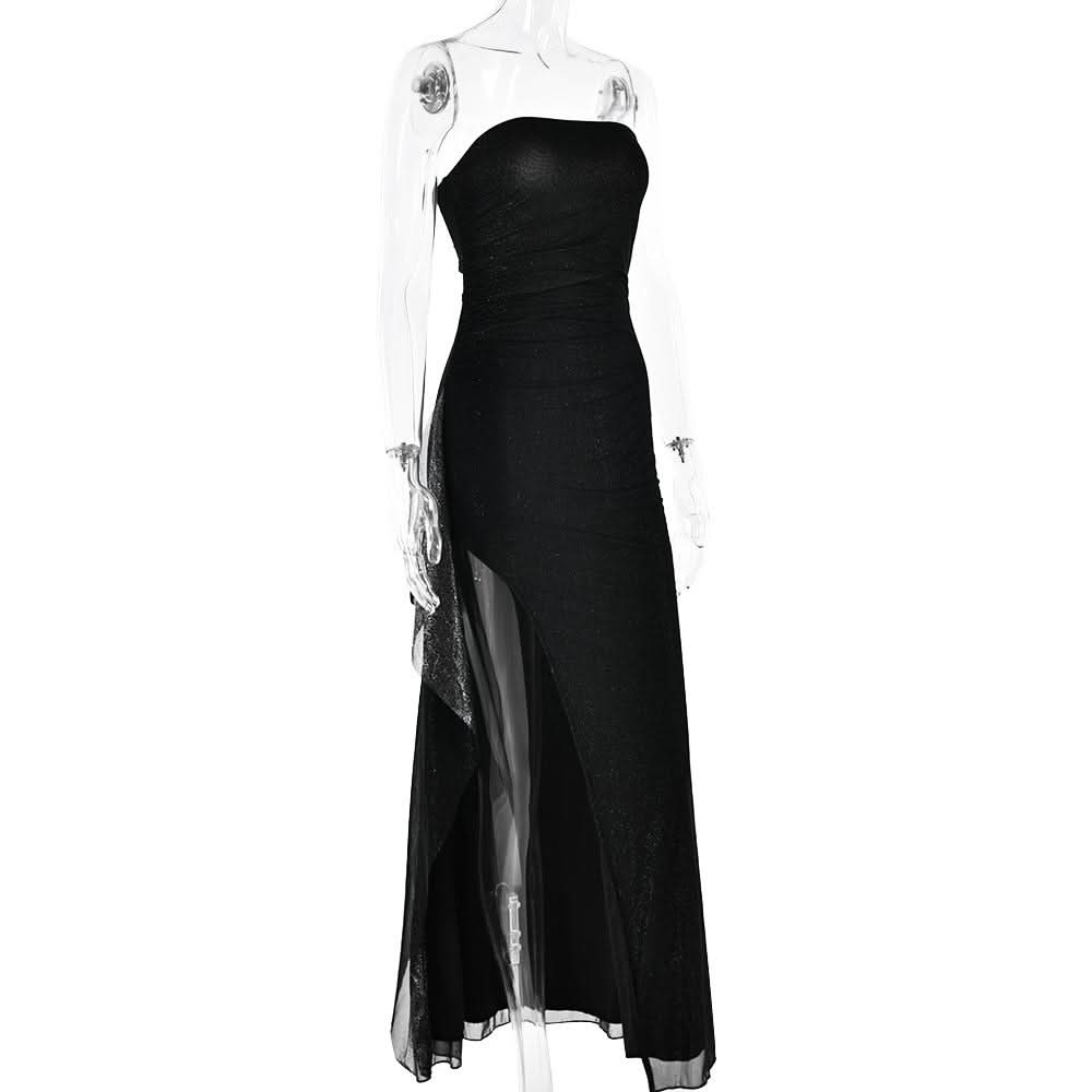 Slit ruched backless irregular tube maxi dress  | Festival Outfits Women