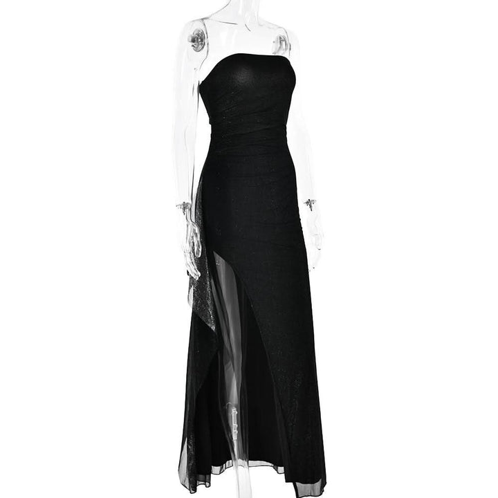 Slit ruched backless irregular tube maxi dress  | Festival Outfits Women