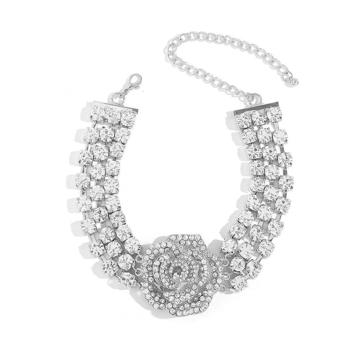 Rhinestone rose decor layered choker necklace  | Festival Outfits Women