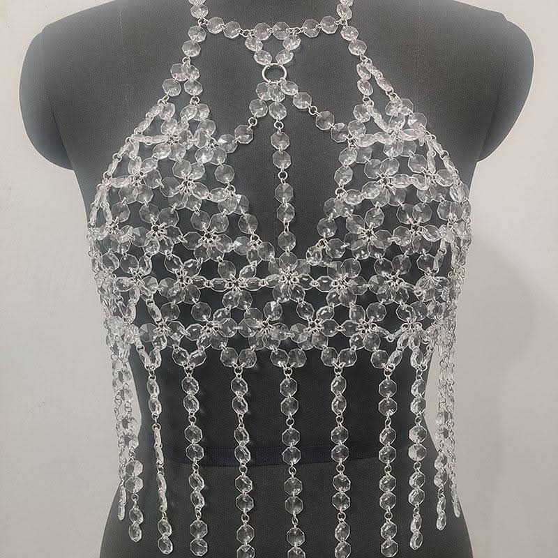Halter o ring hollow out crystal tassels cut out top  | Festival Outfits Women