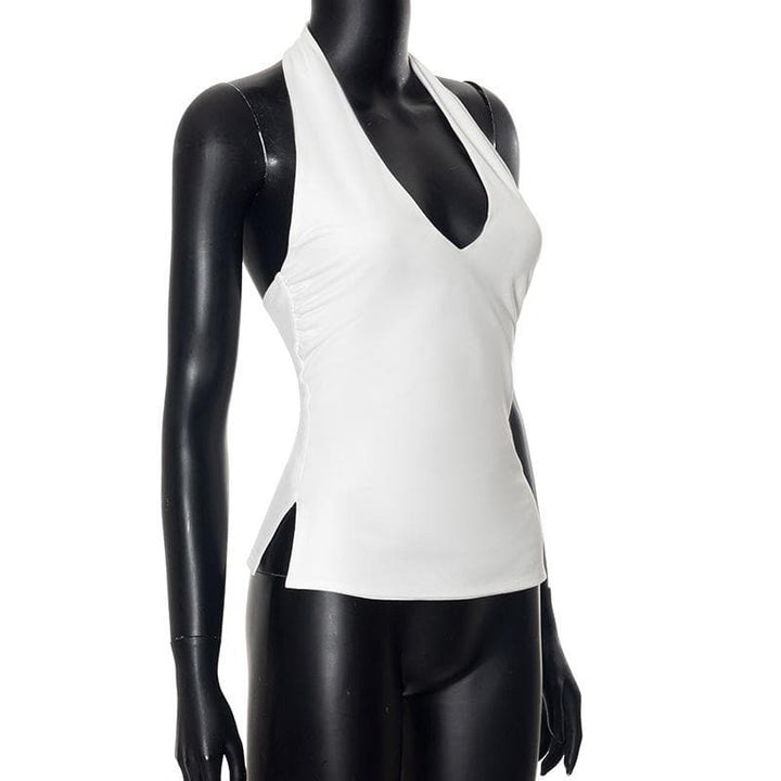 Riga mara baya mara baya ta Halter v wuya mai ruched | Kayan Biki na Mata