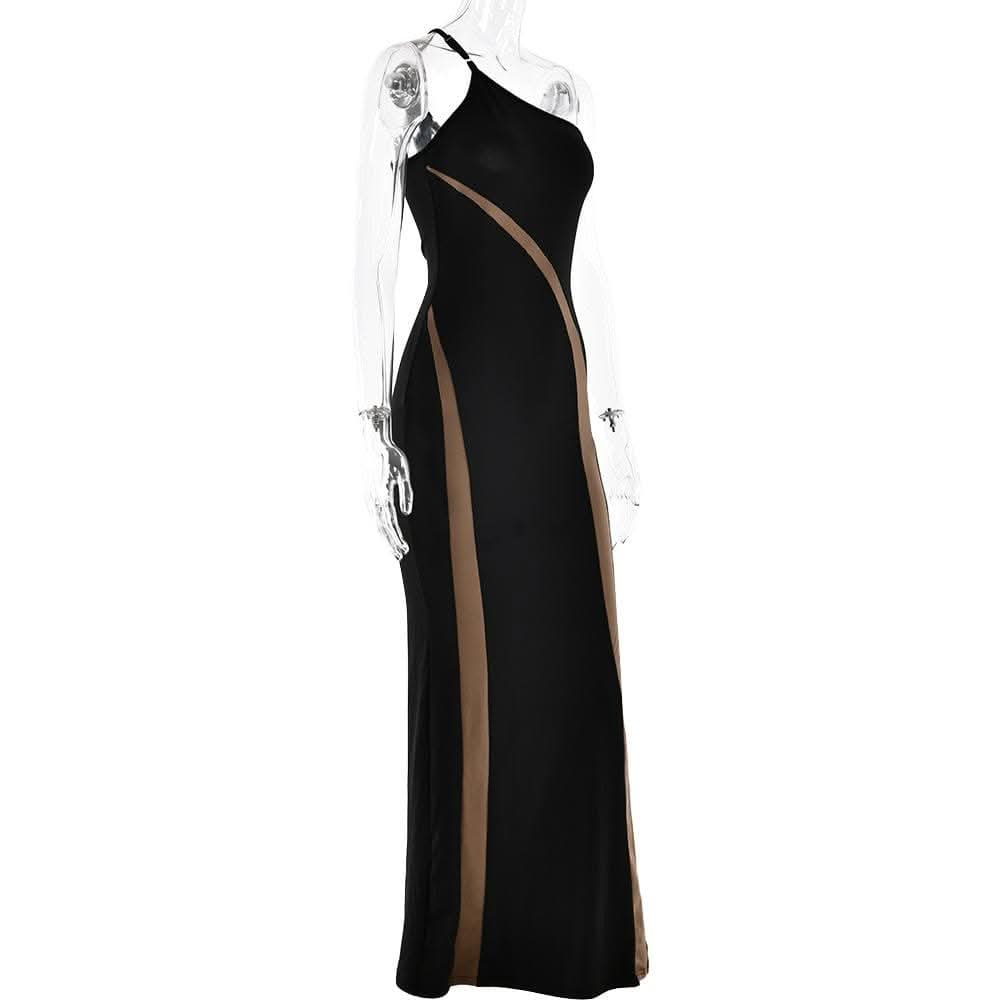 One shoulder irregular contrast cami maxi dress-final-sale  | Festival Outfits Women