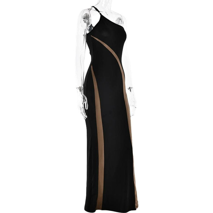 One shoulder irregular contrast cami maxi dress-final-sale  | Festival Outfits Women
