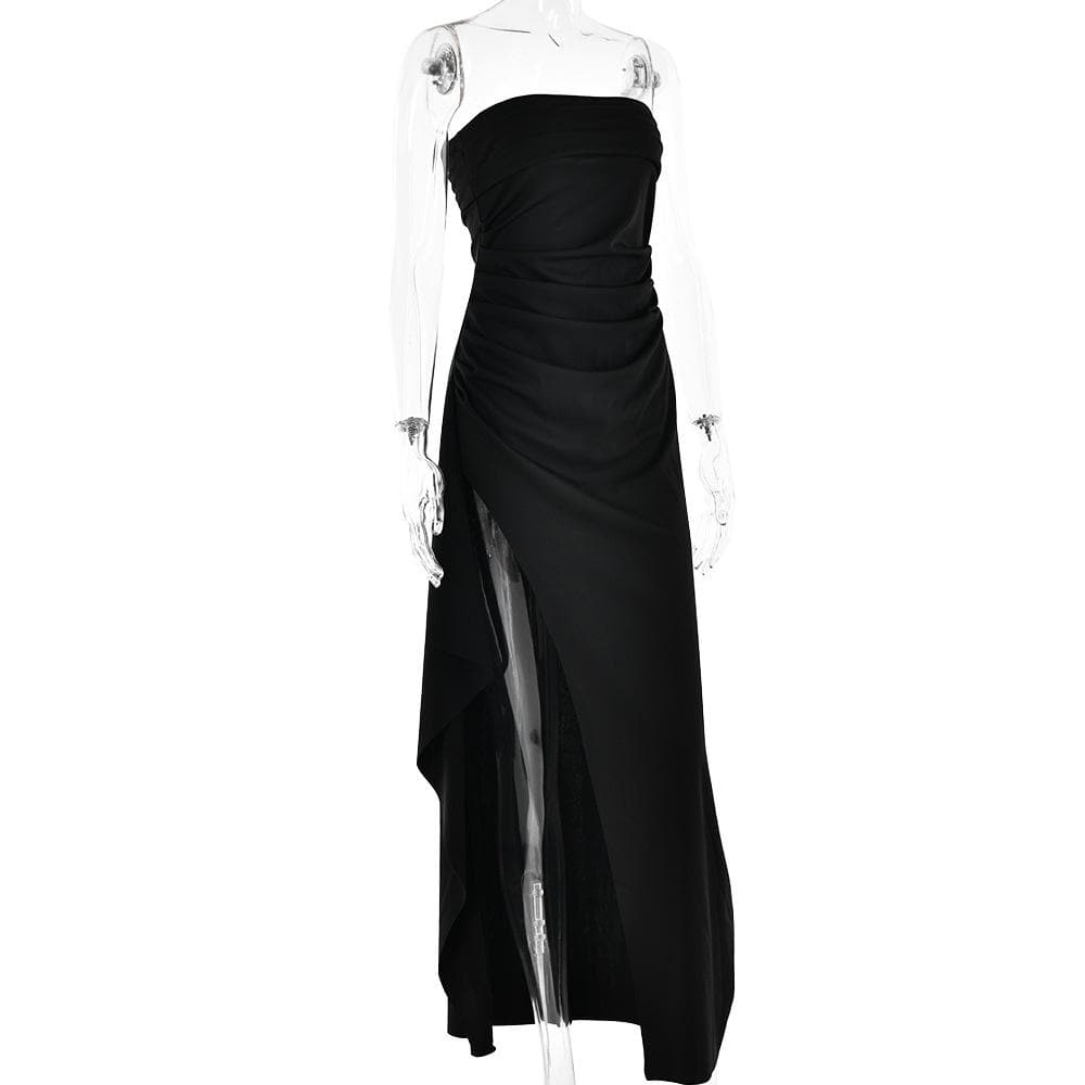 Ruched high slit irregular ruffle tube maxi dress  | Festival Outfits Women