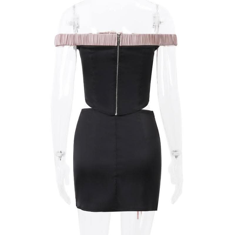 Off shoulder self tie flower applique zip-up button mini skirt set-final-sale  | Festival Outfits Women
