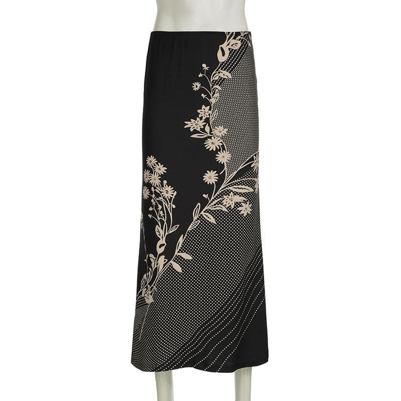 Polka dot flower print contrast maxi skirt  | Festival Outfits Women