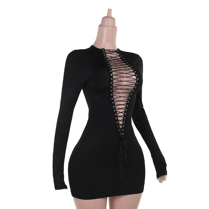 Long sleeve lace up mini dress  | Festival Outfits Women